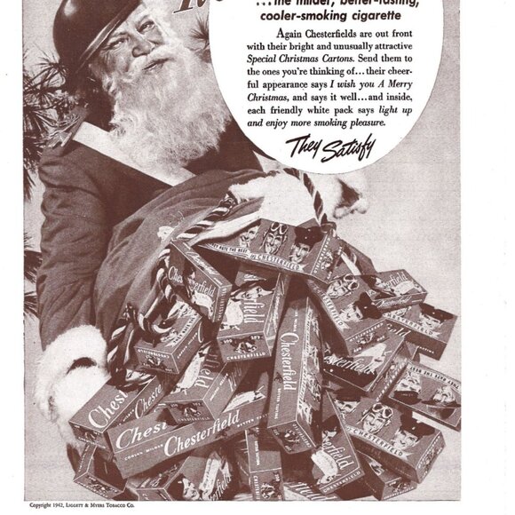 Santa Claus Chesterfield Smoking Cigarette WWII World War II 1940s Print Ad - Picture 3 of 4